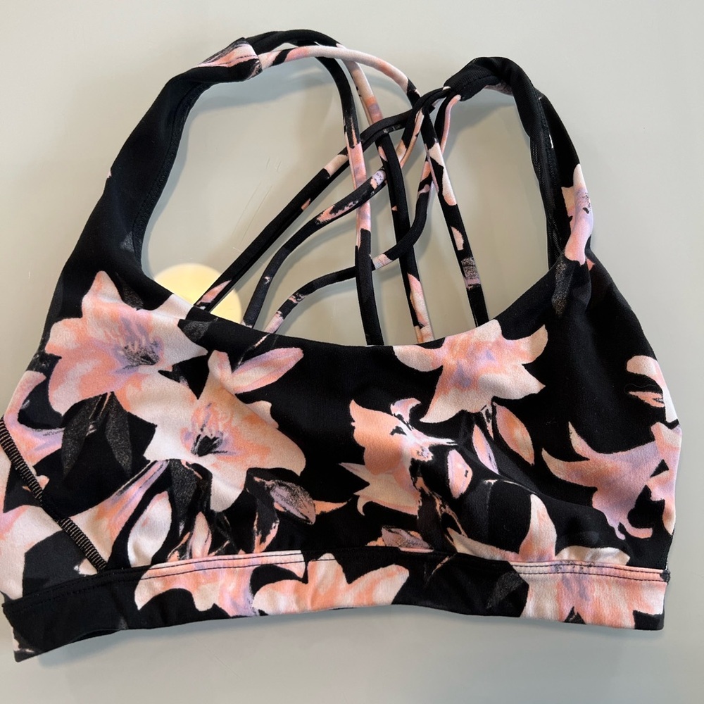 Victoria's Secret Black and‎ Pink Floral Bra with Crisscross Straps women xs